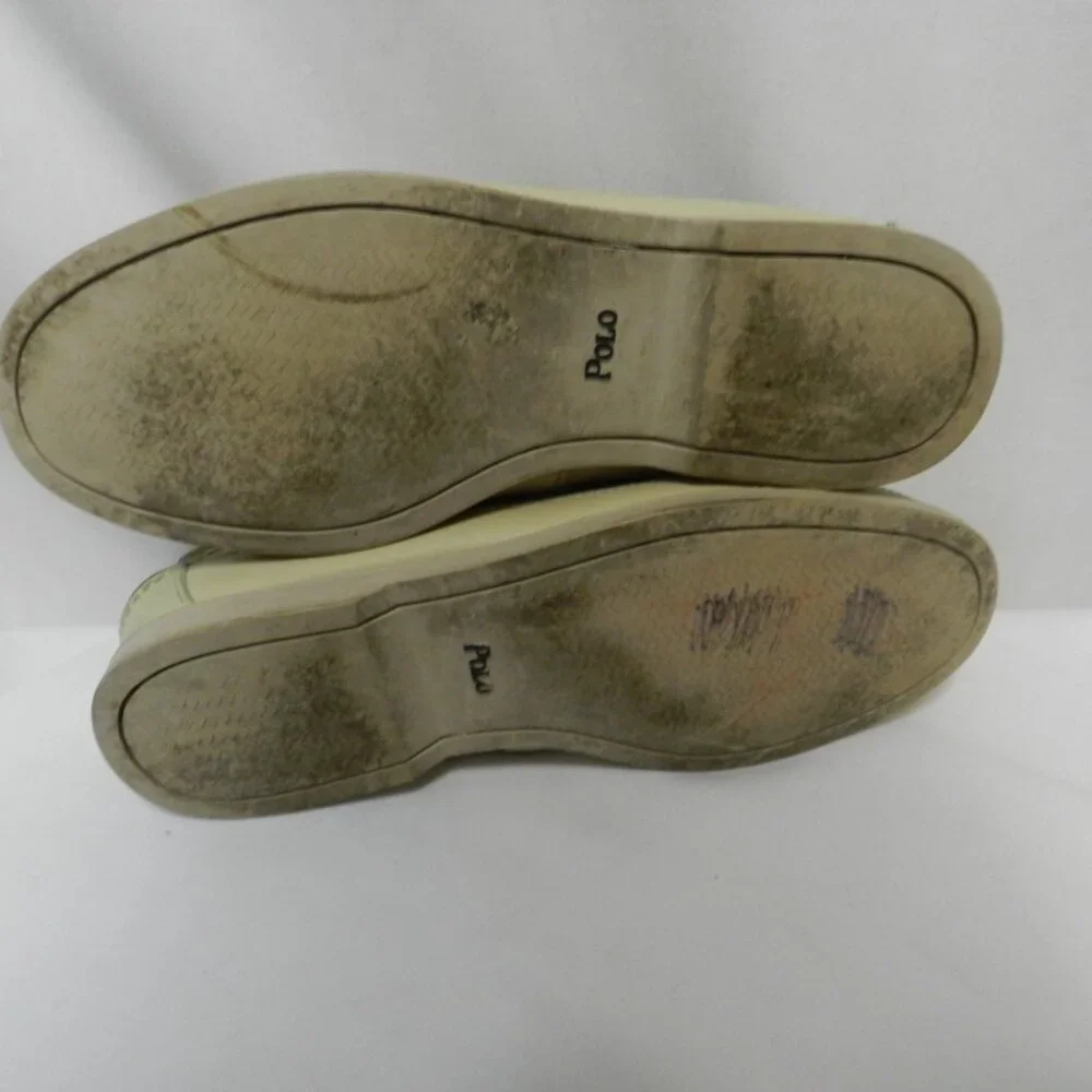 Ralph Lauren Polo Leather cream Loafer Boat Shoes lace up Vintage Men Size Sz 8